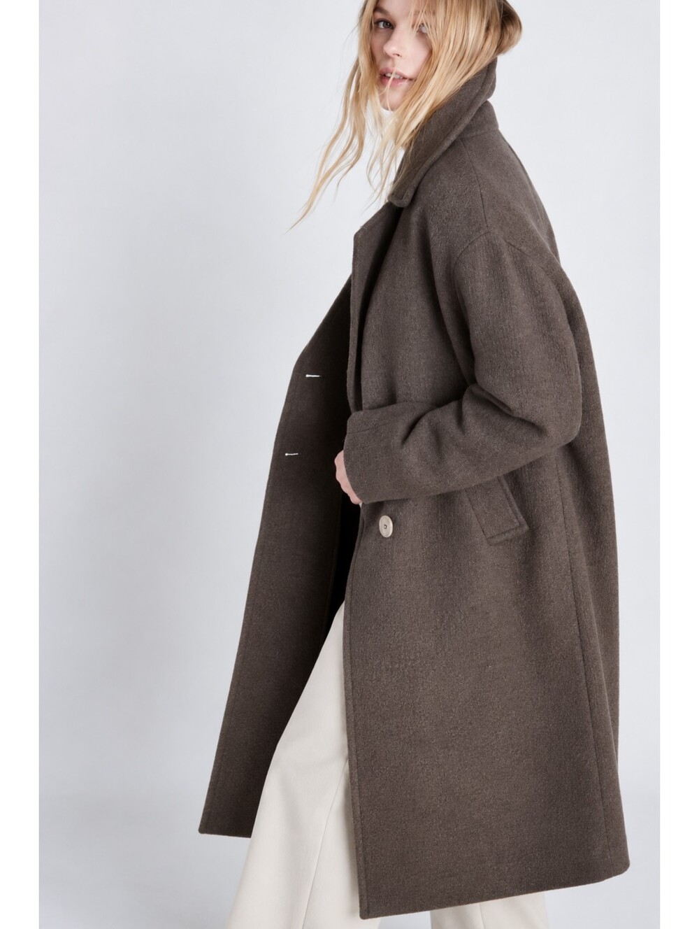 Zara Taupe Brown Oversized Longline Double Breasted Coat Minimalist Size XS